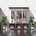 Modern Bathroom Cabinet Rack With Storage Shelves Mirror And Green Plants