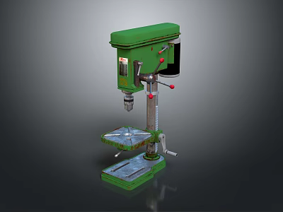 Green Metal Workbench With Drill Press And Stable Surface Design 3d model