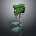 Green Metal Workbench With Drill Press And Stable Surface Design