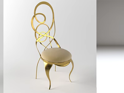 Elegant Modern Dining Chair With Golden Circular Frame And Light Padded Seat 3d model