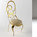 Elegant Modern Dining Chair With Golden Circular Frame And Light Padded Seat