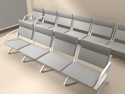 Multiple Rows of Gray Public Chairs with Metal Frames in Indoor Waiting Area 3d model