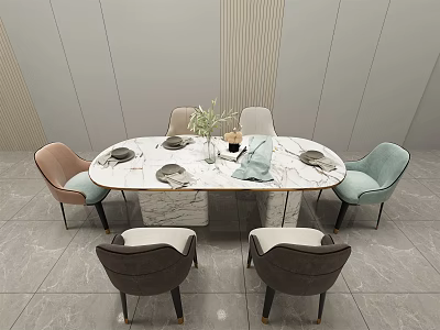 Light Luxury Dining Table and Chair Combination Dining Table 3d model