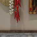 Traditional Wall Hangings with Bamboo Panels Figure Design and Hanging Chilies Garlic Decor