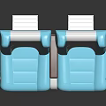 Blue And White Double Seats With Padded Upholstery And Wooden Armrests Design