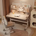 Kids Study Desk And Chair Set With Bookshelf Stationery Storage And Cozy Room