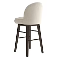 Modern Bar Stool With Beige Upholstered Backrest Seat Dark Wooden Legs And Integrated Footrest
