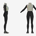 Stylish Black Tight Fitting Outfit With Reflective Sequined Vest And Sneakers