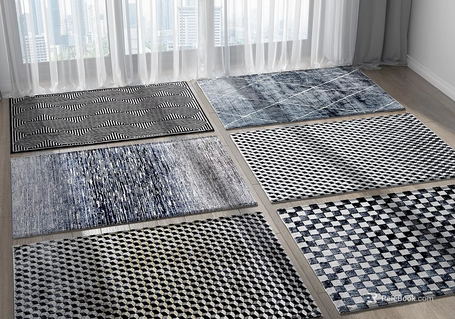 Square Rugs With Diverse Modern Patterns And Neutral Tones For Home Interior Decor 3d model 