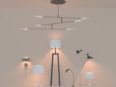 Modern Chandelier Design With Floor Lamps Table Lamps And Wall Lights In Interior 3d model