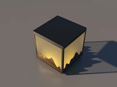 Modern Abstract Floor Lamp With Black Cube Design Warm Yellow Light And Mountain Pattern 3d model