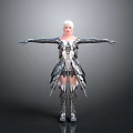 Fantasy Female Character With White Hair And Silver Winged Armor Arms Outstretched