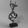 Modern Metallic Decorative Ornament Sculpture Set With Twisted Geometric Design And Black Base