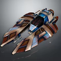 Futuristic Metallic Spaceship With Blue Bronze Wings And Detailed Design