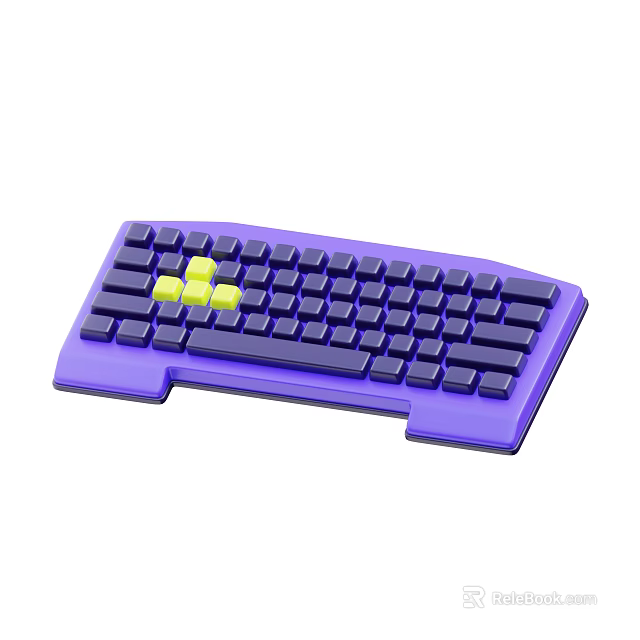 Stylish Purple Computer Keyboard With Compact Layout And Yellow Accent Keys 3d model 