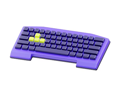 Stylish Purple Computer Keyboard With Compact Layout And Yellow Accent Keys 3d model