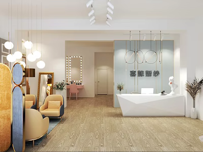 Elegant Bridal Shop Interior With Chandeliers Vanity Mirror Armchairs And Reception Desk 3d model