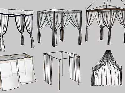 Multiple Outdoor Pergola Designs Featuring Curtain Details And Decorative Structures 3d model