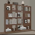 Wooden Bookshelf With Multiple Shelves Books Photo Frames Decorative Items And Storage Boxes