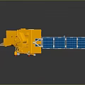 Advanced Satellite Equipment With Gold Red Structure And Blue Solar Panels