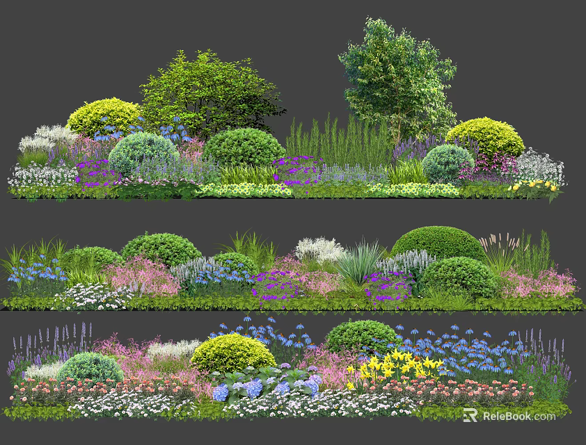 Layered Shrub Garden Design With Colorful Flowers And Mixed Perennial Plants 3d model 