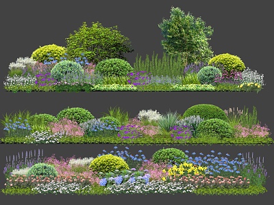 Landscape Shrub Plant Flower Border Plant Group Net Red Ornamental Flowers and Plants Spherical Shrub Community Plants model