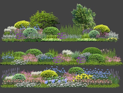 Landscape Shrub Plant Flower Border Plant Group Net Red Ornamental Flowers and Plants Spherical Shrub Community Plants 3d model