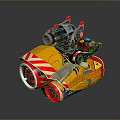 Cartoon Style Tank With Yellow Body Red White Stripes Red Wheels And Top Cannon
