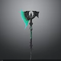 Mythical Glowing Green Axe Weapon With Decorative Wings Luminous Patterns And Metal Structure