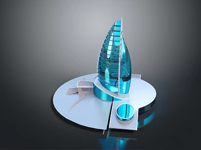 Modern Commercial Equipment Featuring Blue Transparent Tower Like Structure And Circular Base Platform 3d model
