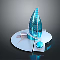 Modern Commercial Equipment Featuring Blue Transparent Tower Like Structure And Circular Base Platform 3d model