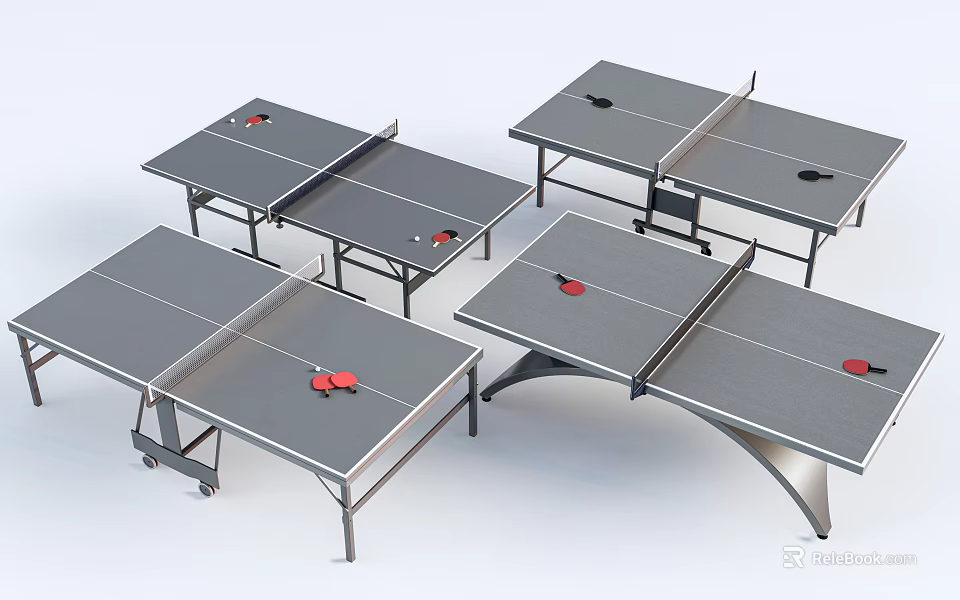 Multiple Ping Pong Tables For Sports Fitness With Paddles And Balls 3d model 