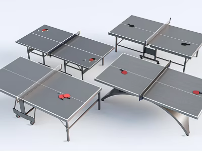 Multiple Ping Pong Tables For Sports Fitness With Paddles And Balls 3d model