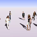People in Various Casual Outfits Walking with Long Shadows Under Clear Sky