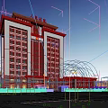 Aerial Planning Of Urban Hospital Building Exterior With Green Landscape And Pedestrian Layout