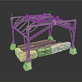 Industrial Metal Frame Structure with Sandbags and Concrete Base Supports