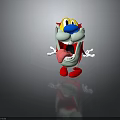 3D Animated Red Cartoon Character With Blue Nose Yellow Eyes Open Mouth And Sticking Tongue