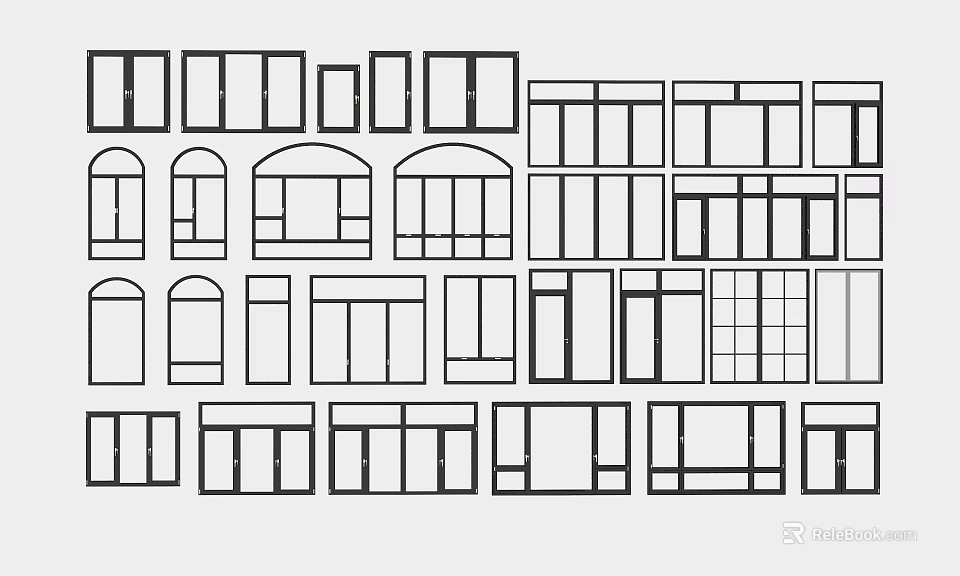Various Window Designs Featuring Different Shapes And Architectural Frames For Buildings 3d model