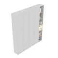 Modern White Wardrobe Interior With Four Doors Illuminated Open Shelves And Decorations