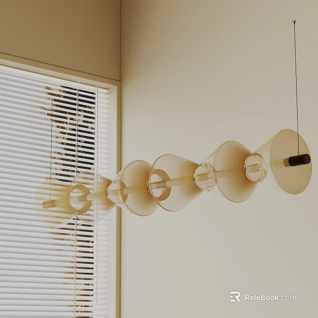 Modern Linear Pendant Light Design In Interior With Window Blinds And Soft Light 3d model 