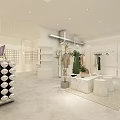 Modern Clothing Store Interior With Green Dress Mannequin Hanging Clothes And Display Racks