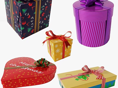Colorful Decorative Gift Boxes With Bows And Various Holiday Designs For Household Use 3d model