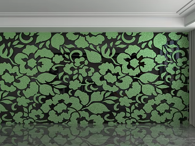 Intricate Green Floral Patterned Wall With Glossy Surface And Decorative Design 3d model