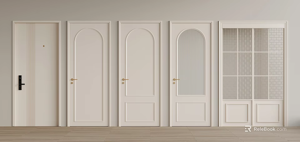 Modern White Interior Flush Doors With Various Panel Designs And Glass Inserts 3d model 