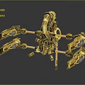 Intricate Golden Mechanical Structure With Multiple Arms And Futuristic Tech Devices 3d model