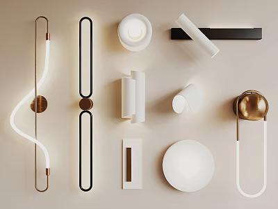 Modern Wall Lamps With Various Sleek Designs Metal Frames And White Shades 3d model