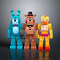 Colorful Pixel Art Characters Blue Rabbit Brown Bear With Hat And Yellow Duck Standing Together