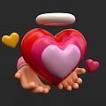 Decorative Ornament Set with Hands Holding Large Red Pink Heart Small Hearts and White Halo
