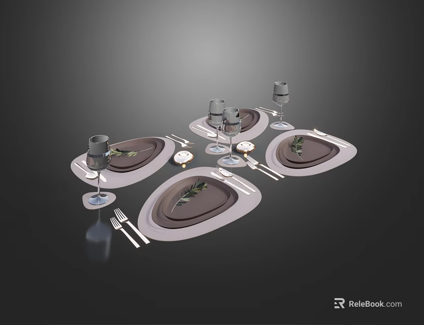 Modern Tableware Set with Plates Glasses and Cutlery for Dining Table Setting 3d model