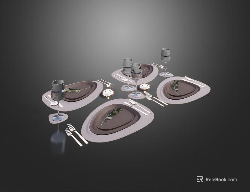 Modern Tableware Set with Plates Glasses and Cutlery for Dining Table Setting 3d model 